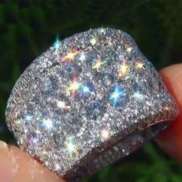 Fashion Wide Ring 925 Silver Plated Inlaid Full Of Shining Zircons Dazzling Ring - Picture 1 of 2